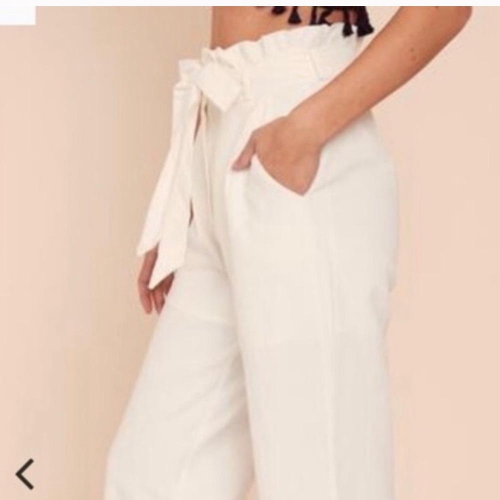 High-Waisted, Wide Leg, Tie-Waist, White Pants